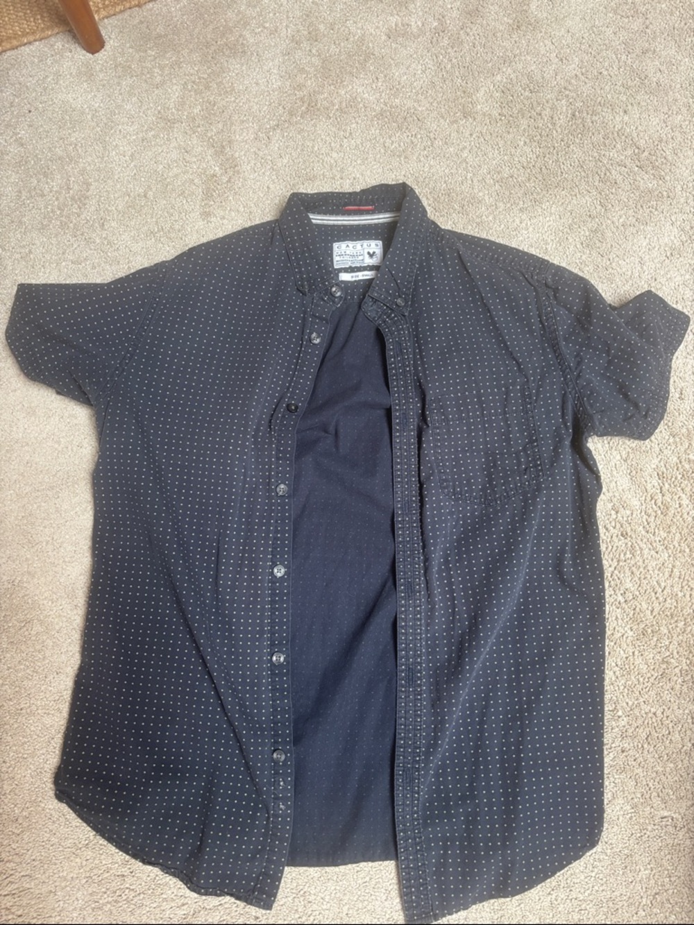 Cactus Navy Short-Sleeve Button-Down Shirt with White Micro Dots